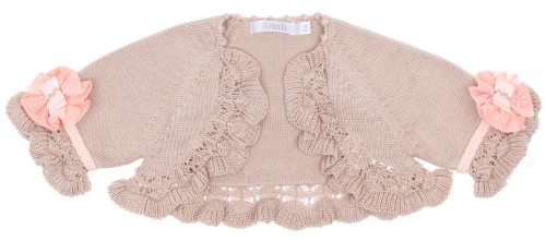 Beige & Pastel Pink Cotton Knitted Bolero Cardigan
