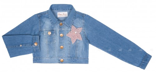 Girls Denim Jacket with Pink Pearl & Jewel Maxi Stars