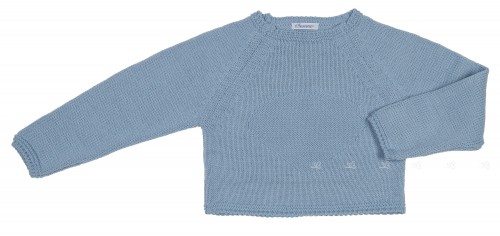 Blue Knitted Heart Cropped Sweater