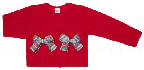 Red Knitted Cardigan with tartan bows