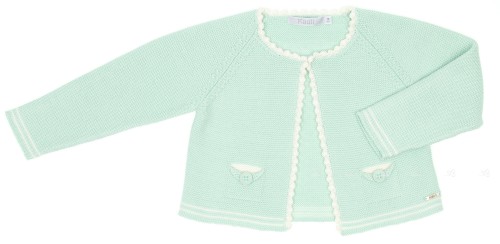 Boys Pastel Green & Ivory Cotton Knitted Cardigan