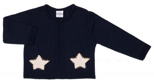 Baby Navy Blue & Beige Star Knitted Cardigan 