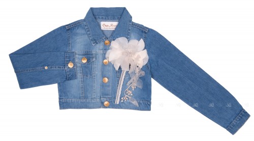 Girls Denim Jacket with Hand Made Maxi Flower Brooch