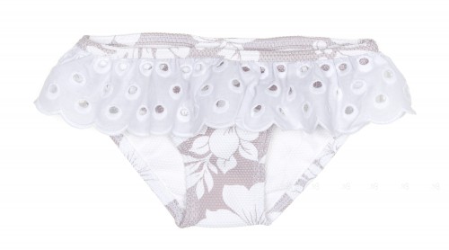 Gray & White Floral Print Ruffle Bikini Bottoms