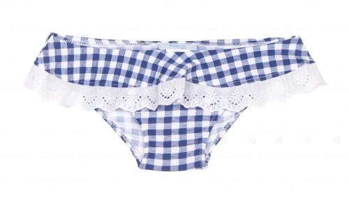 Girls Denim Blue & White Check Print Bikini Bottoms