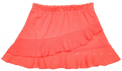 Girls Coral Cotton Skirt with Asymmetrical Bambula Frill