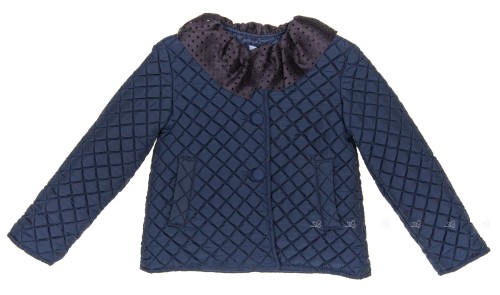 Girls Navy Blue Quilted Jacket with Frill Collar