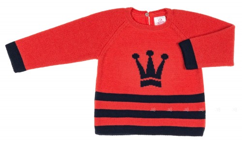 Girls Red & Navy Blue Wool Sweater