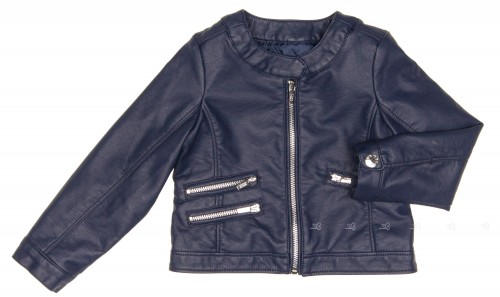 Girls Navy Blue Synthetic Leather Jacket