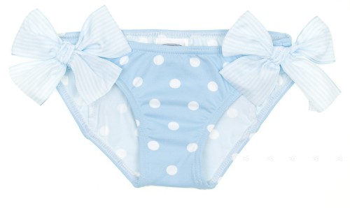 Light Blue & White Polka Dot Bikini Bottoms with bows