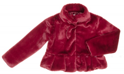 Burgundy Synthetic Fur Peplum Coat 