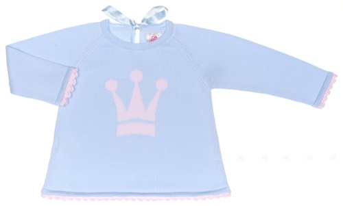 Girls Pale Blue & Pink Crown Sweater