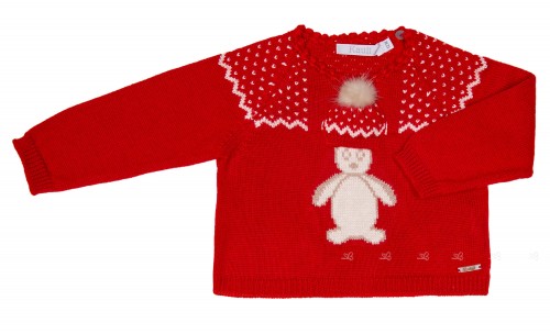  Red & Ivory Penguin With Hat Knitted Sweater 
