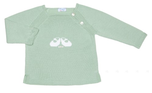 Baby Green Intarsia Knit Bootees Motif Jumper