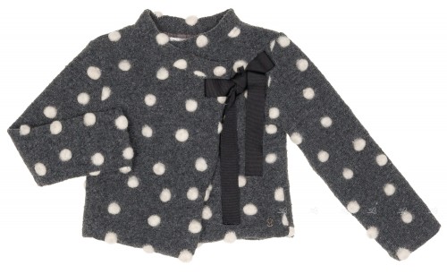 Grey & White Dots Wool Blended Cardigan 