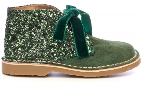 Girls Green Suede & Glitter Boots with Velvet Bows