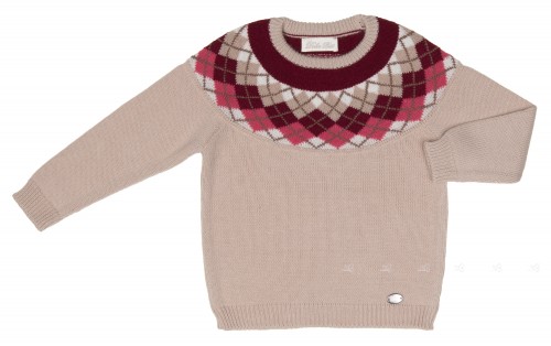Boys Beige & Burgundy Knitted Sweater