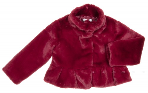 Girls Burgundy Synthetic Fur Peplum Coat 