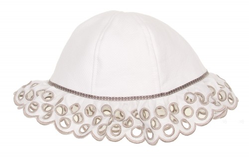 Girls White Frilled Cotton & Lace Sun Hat