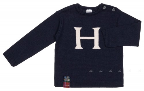 Boys Navy Blue & Ivory Knitted Sweater