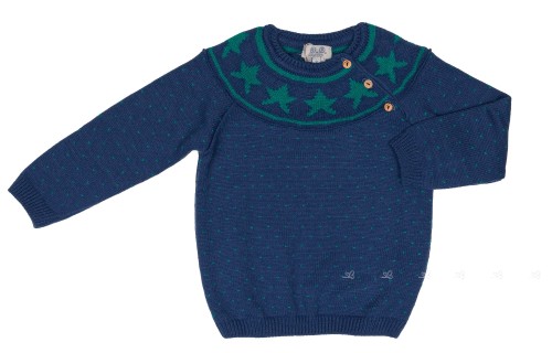 Baby Boys Navy Blue & Green Stars Knitted Sweater