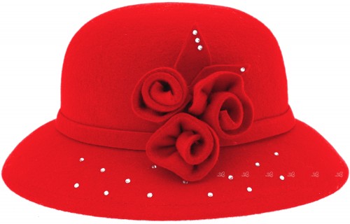 Sombrero Niña Fieltro Rojo con Flores & Glitter