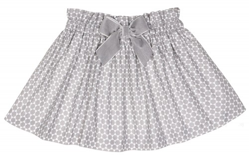 Girls Gray & White Geometric Print Skirt with Velvet Bow