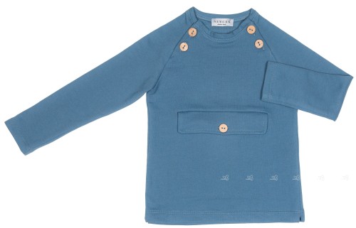 Blue Jersey Sweater & Wood Buttons