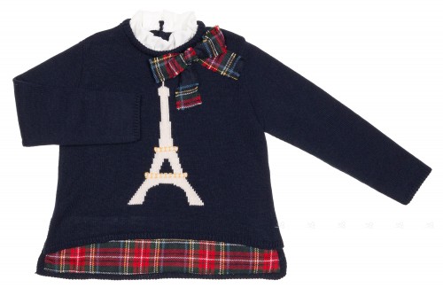 Girls Navy Blue Knitted Eiffel Tower Sweater 