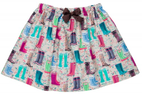 Girls Blue Pom-Pom Sweater & Colourful Boot Print Skirt Set
