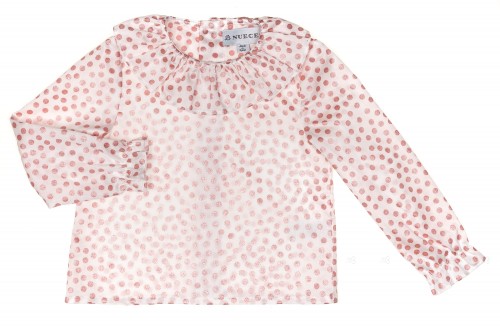 Girls White Blouse & Pink Glitter Polka Dots With Ruffle Collar
