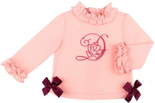Dolce Petit Baby Girls Pale Pink Sweatshirt with Collar Ruffle