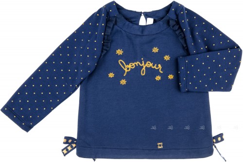 Dolce Petit Girls Navy Blue with Golden Print Polka Dot Sweater