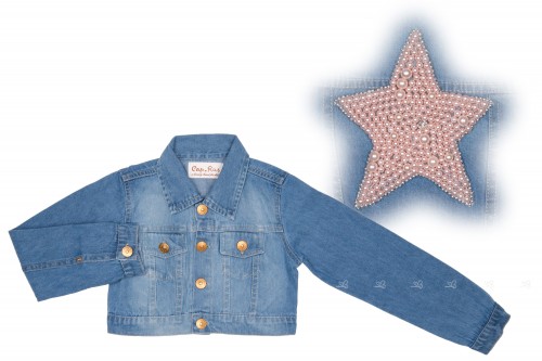 Girls Denim Jacket with Pink Pearl & Jewel Maxi Star 