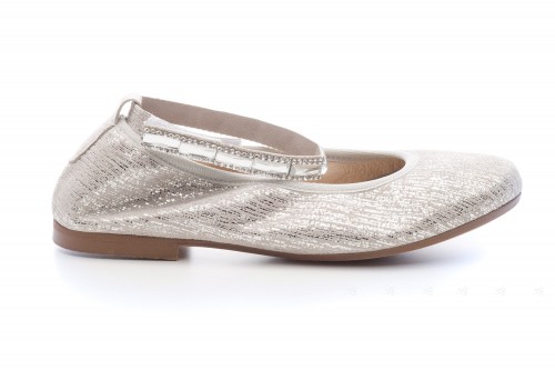Girls Silver Leather & Strass Pumps