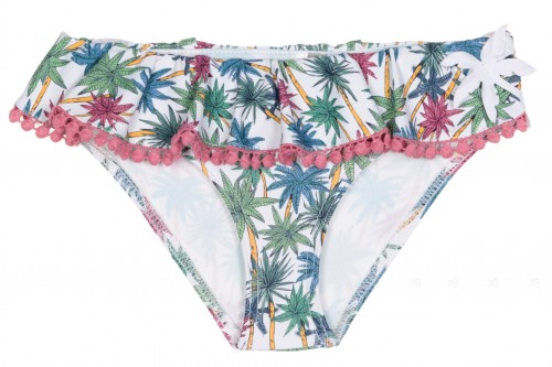 Girls Colourful Palm Print Frill Bikini Bottoms