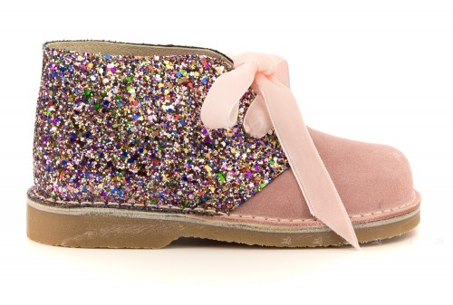 Girls Pink Suede & Glitter Boots with Velvet Bows