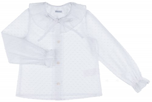 Ancar Camisa Niña Cuello Volante Partido Plumeti Blanco