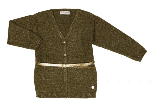 Girls Green & Gold Knitted Cardigan with Glitter Belt