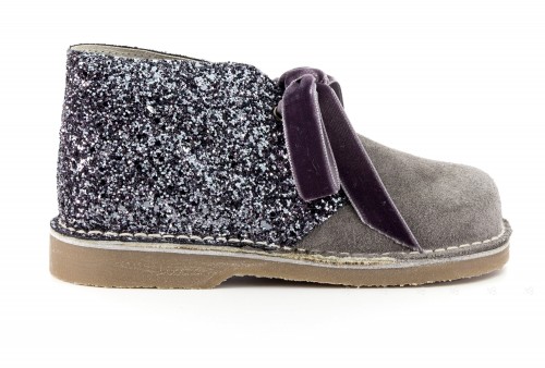 Girls Gray Suede & Glitter Boots with Velvet Bows