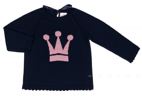 Girls Navy Blue & Pink Crown Sweater 