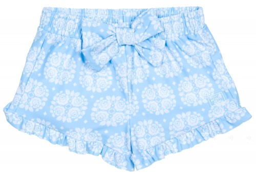 Girls White & Light Blue Flower Print Swim Shorts