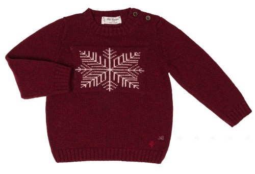 Girls Burgundy Deer Knitted Wool Sweater 