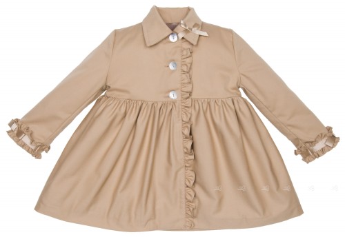 Girls Beige Cotton Trench Coat With Plush Lining