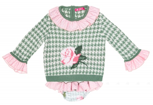 Baby Girls Green & Pink Houndstooth 2 Piece Sweater Set 