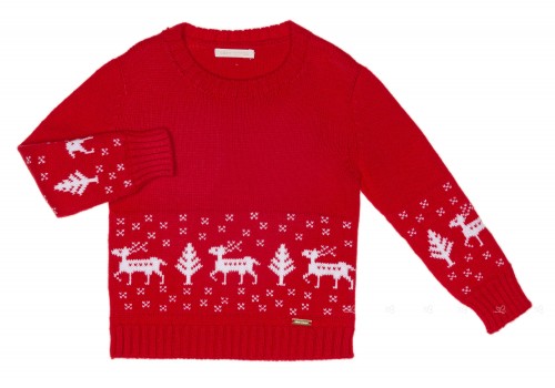 Boys Red & White Reindeer Knitted Sweater 