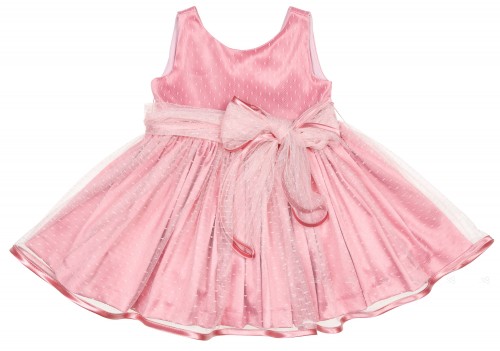 Girls Pink Satin & Tulle Flared Dress