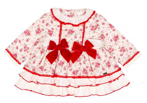 Baby Girls Red & Ivory Floral Print Dress