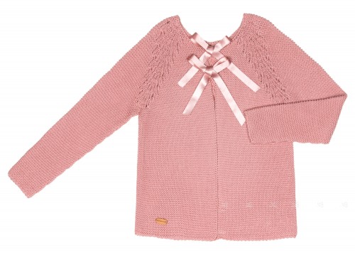 Pale Pink Knitted Sweater & Cardigan with Satin Bows