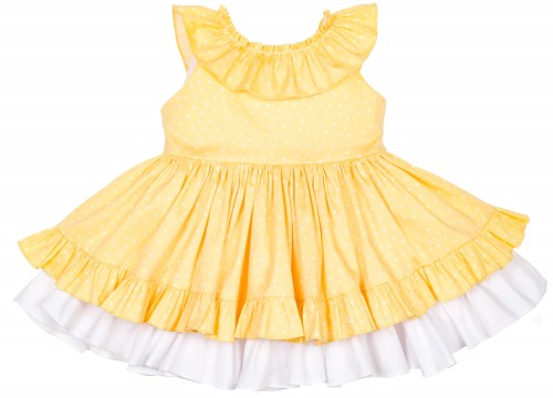 Girls Yellow & White Star Print Flared Dress
